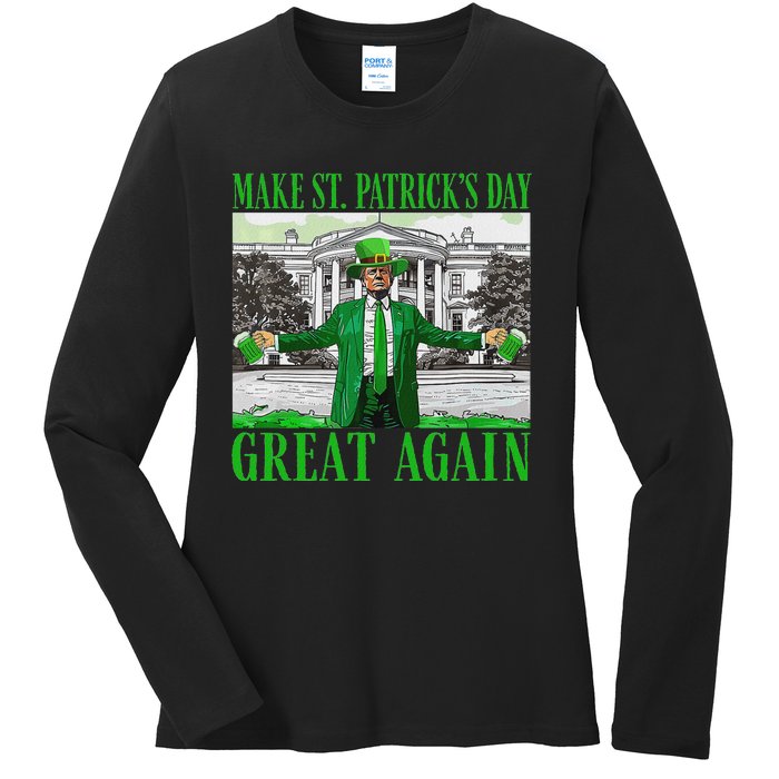 Make St PatrickS Day Great Again Trump Shamrock Irish Funny Ladies Long Sleeve Shirt