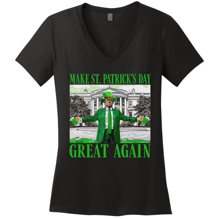 Make St PatrickS Day Great Again Trump Shamrock Irish Funny Women's V-Neck T-Shirt