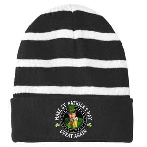 Make St Patricks Day Great Again Funny Trump Republican 2024 Striped Beanie with Solid Band