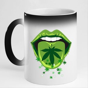 Marijuana Smoker Pot Leaf Tongue Green Lips Love Weed 11oz Black Color Changing Mug