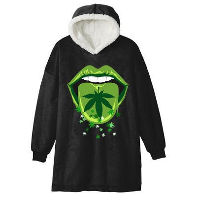 Marijuana Smoker Pot Leaf Tongue Green Lips Love Weed Hooded Wearable Blanket