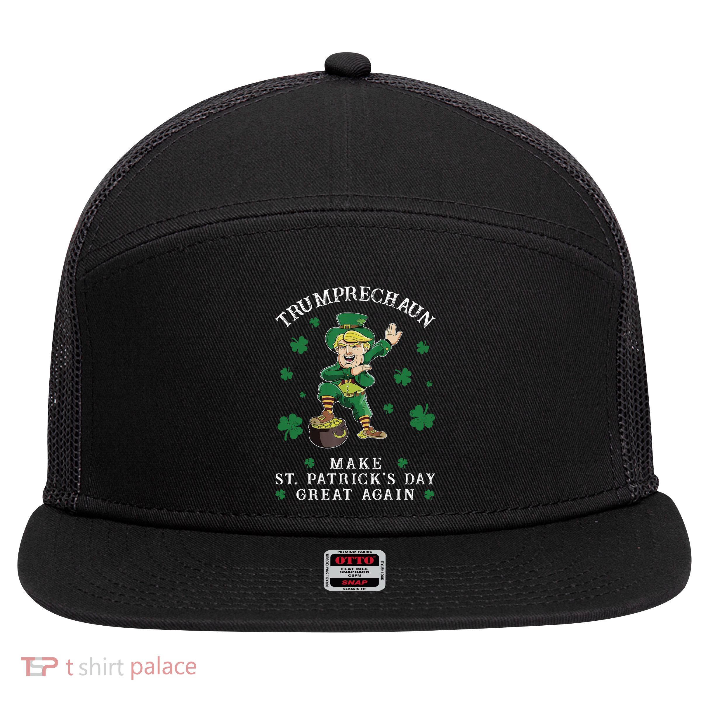 Make St Patricks Day Great Again Trump Leprechaun 7 Panel Mesh Trucker Snapback Hat