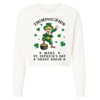 Make St Patricks Day Great Again Trump Leprechaun Cropped Pullover Crew