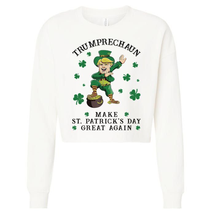 Make St Patricks Day Great Again Trump Leprechaun Cropped Pullover Crew