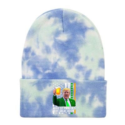 Make St Patrick's Day Great Again Funny Trump Shamrock Beer Gift Tie Dye 12in Knit Beanie