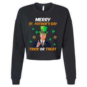 Merry St Patrick's Day Trick Or Treat Funny Confused Joe Biden Cropped Pullover Crew