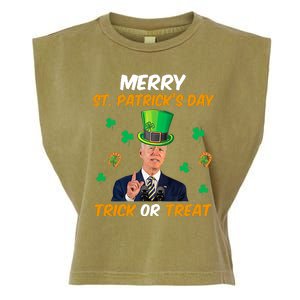 Merry St Patrick's Day Trick Or Treat Funny Confused Joe Biden Garment-Dyed Women's Muscle Tee