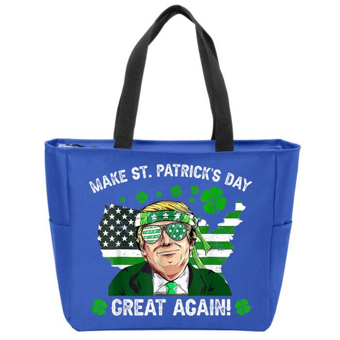 Make St Patrick's Day Great Again Trump Us Flag Irish Clover Gift Zip Tote Bag