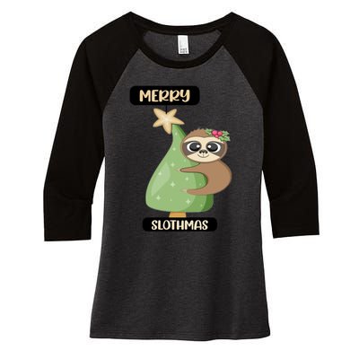 Merry Slothmas Pajamas Christmas Tree Bedding Gift Women's Tri-Blend 3/4-Sleeve Raglan Shirt