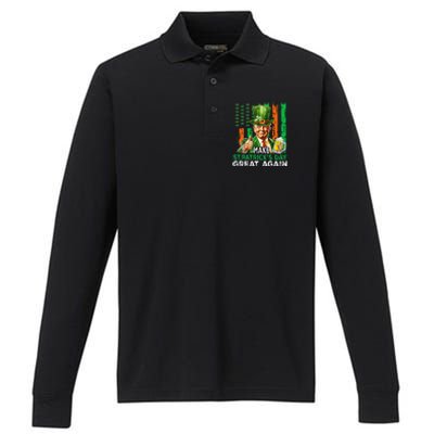 Make St Patricks Day Great Again Funny Trump Performance Long Sleeve Polo