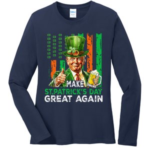 Make St Patricks Day Great Again Funny Trump Ladies Long Sleeve Shirt