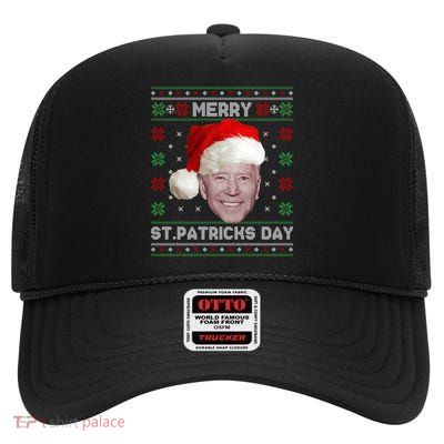 Merry St Patricks Day Funny Santa Joe Biden Ugly Christmas Gift High Crown Mesh Back Trucker Hat