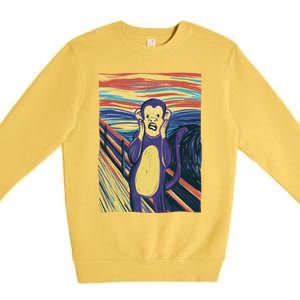 Monkey Screaming Painting Parody Premium Crewneck Sweatshirt