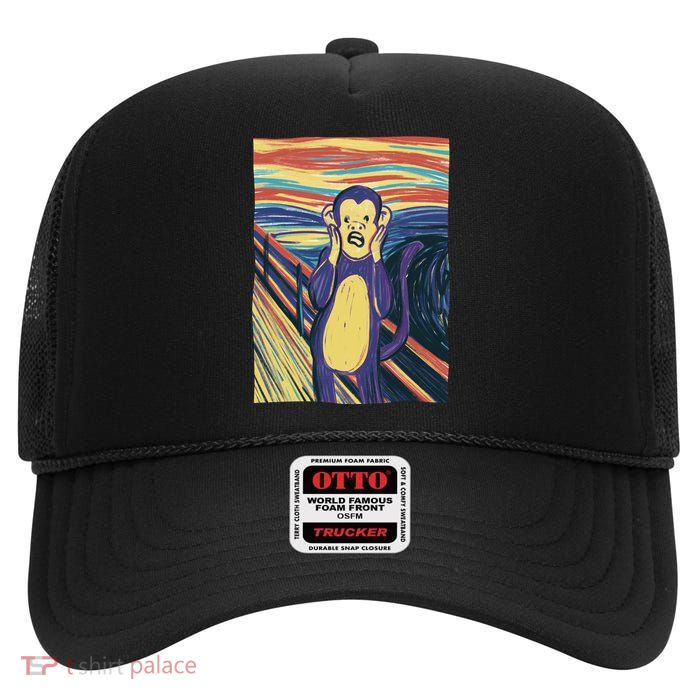 Monkey Screaming Painting Parody High Crown Mesh Back Trucker Hat