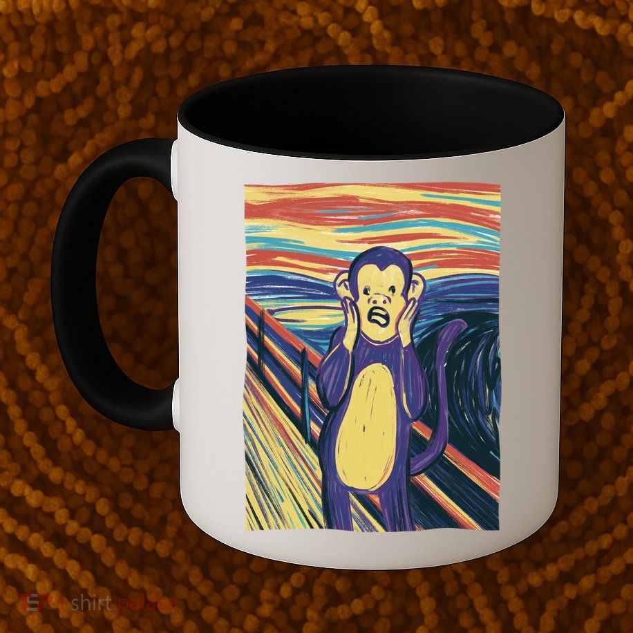 Monkey Screaming Painting Parody Mug
