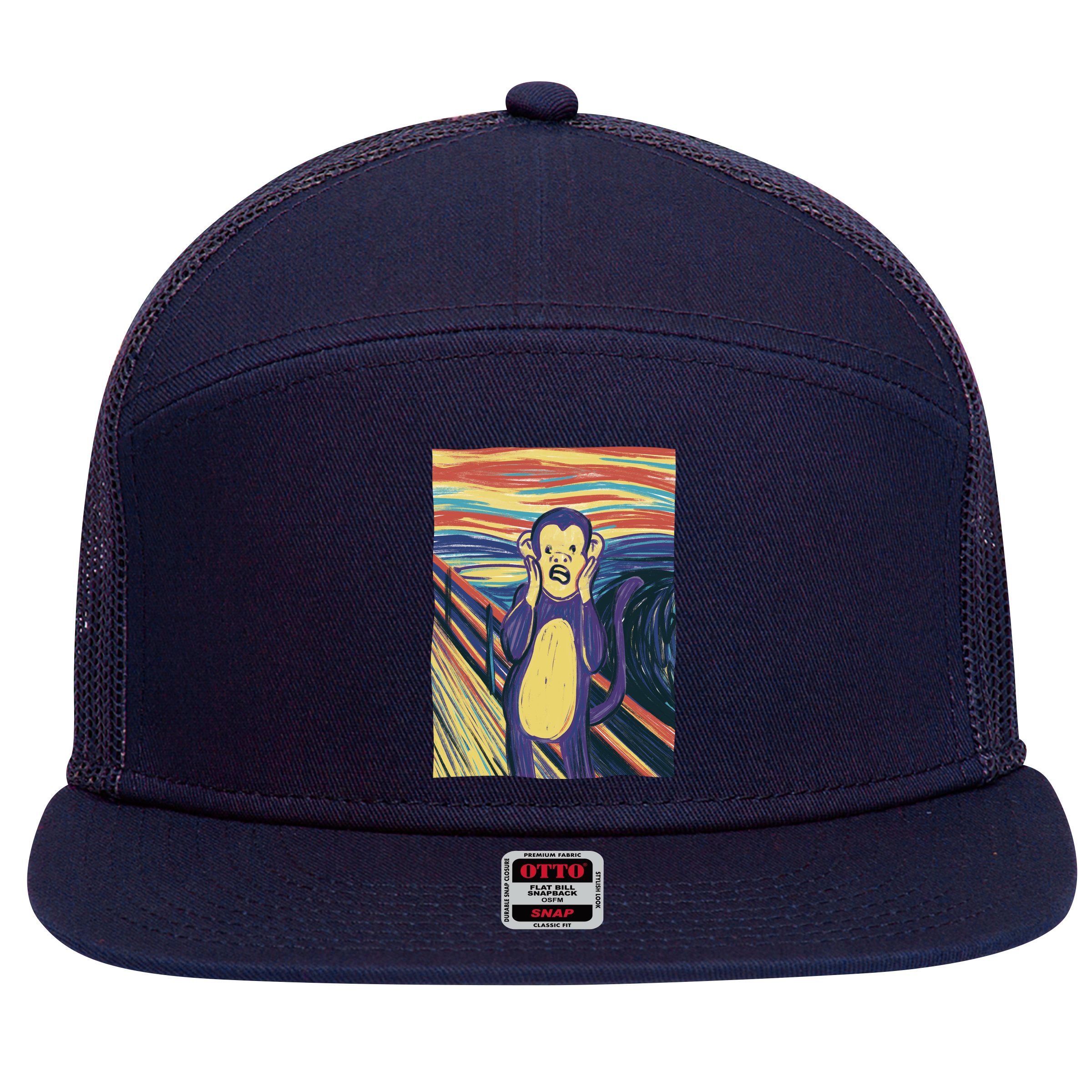 Monkey Screaming Painting Parody 7 Panel Mesh Trucker Snapback Hat