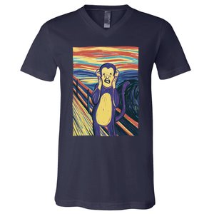 Monkey Screaming Painting Parody V-Neck T-Shirt