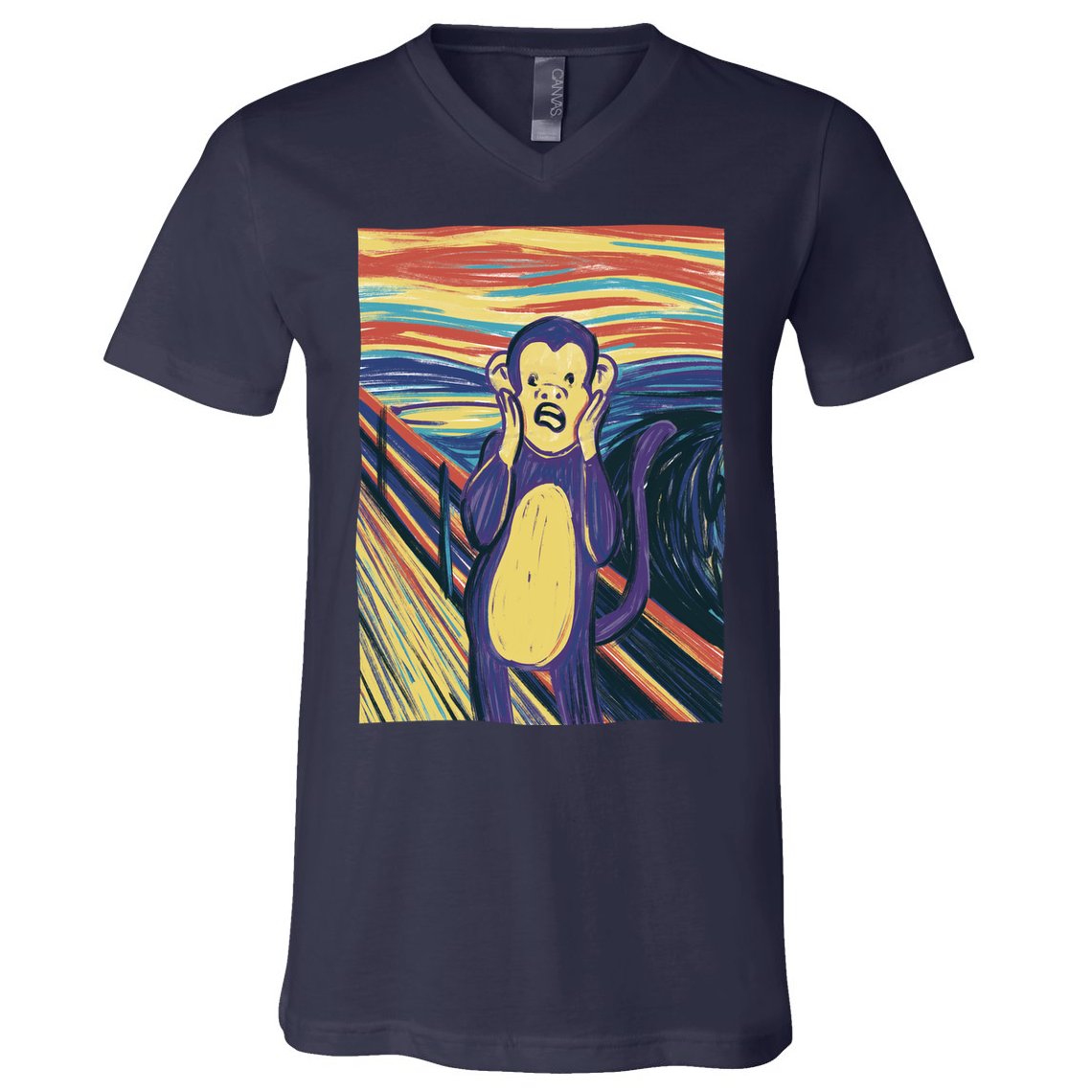 Monkey Screaming Painting Parody V-Neck T-Shirt