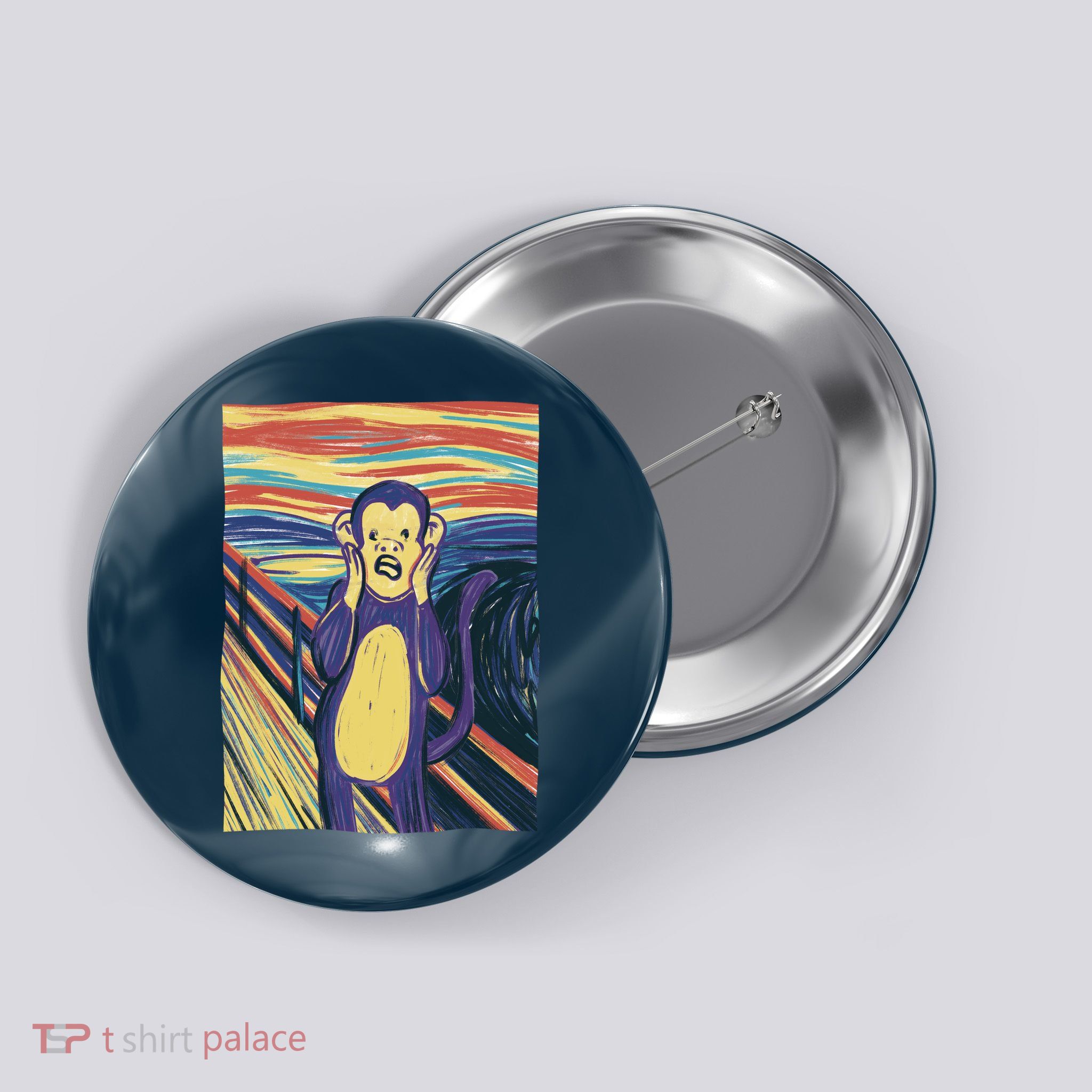 Monkey Screaming Painting Parody Button