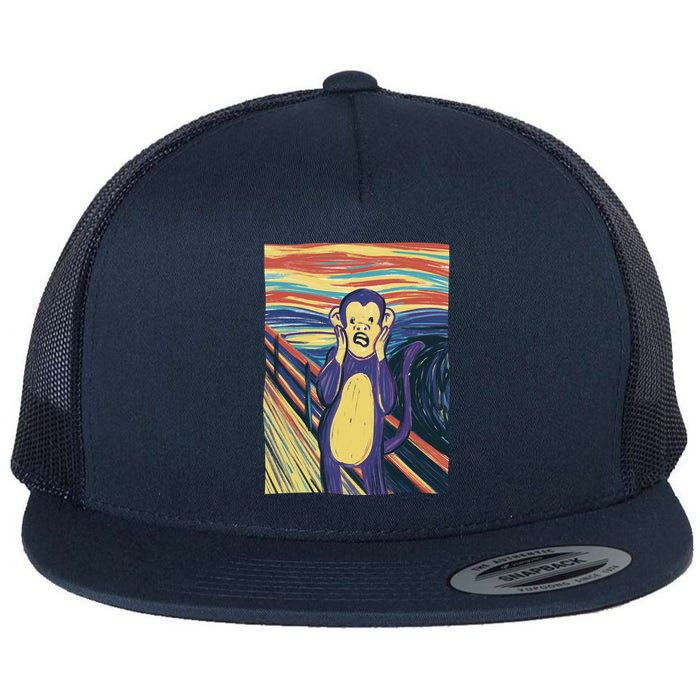 Monkey Screaming Painting Parody Flat Bill Trucker Hat