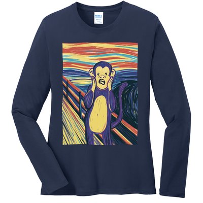 Monkey Screaming Painting Parody Ladies Long Sleeve Shirt
