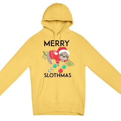 Merry Slothmas Pajamas Christmas Hanging Tree Bed Gift Premium Pullover Hoodie