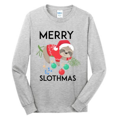 Merry Slothmas Pajamas Christmas Hanging Tree Bed Gift Tall Long Sleeve T-Shirt