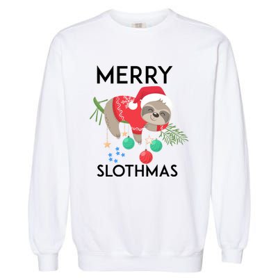 Merry Slothmas Pajamas Christmas Hanging Tree Bed Gift Garment-Dyed Sweatshirt