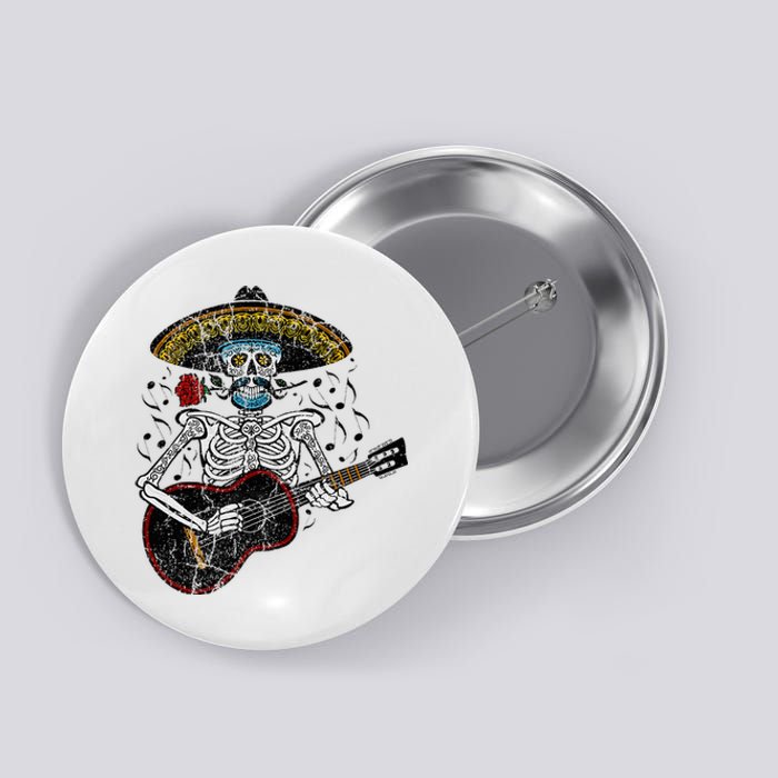 Mariachi Skeleton Playing Guitar Day Of The Dead Button