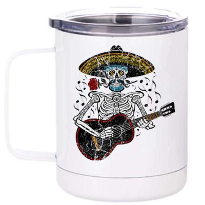 Mariachi Skeleton Playing Guitar Day Of The Dead 12 oz Stainless Steel Tumbler Cup