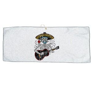 Mariachi Skeleton Playing Guitar Day Of The Dead Large Microfiber Waffle Golf Towel