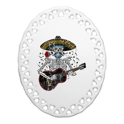 Mariachi Skeleton Playing Guitar Day Of The Dead Ceramic Oval Ornament