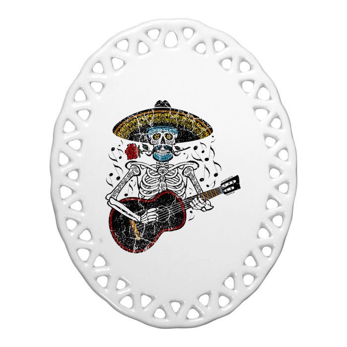 Mariachi Skeleton Playing Guitar Day Of The Dead Ceramic Oval Ornament