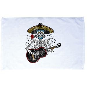 Mariachi Skeleton Playing Guitar Day Of The Dead Microfiber Hand Towel