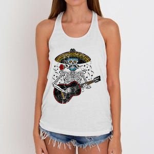 Mariachi Skeleton Playing Guitar Day Of The Dead Women's Knotted Racerback Tank