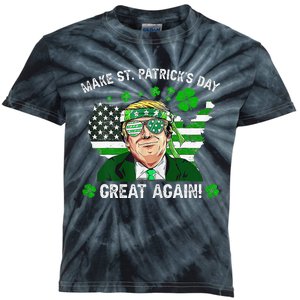 Make St Patrick's Day Great Again Trump US Flag Irish Clover Kids Tie-Dye T-Shirt