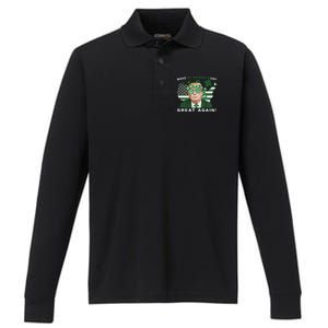 Make St Patricks Day Great Again Trump Performance Long Sleeve Polo