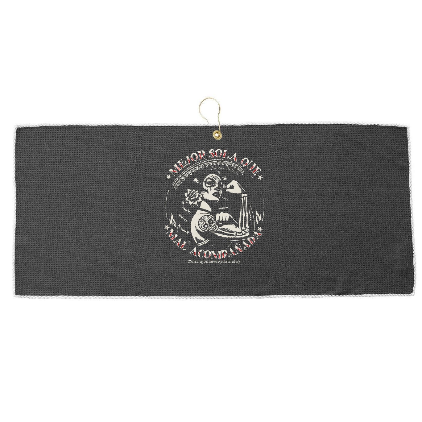 Mejor Sola Que Mal Acompañada Large Microfiber Waffle Golf Towel