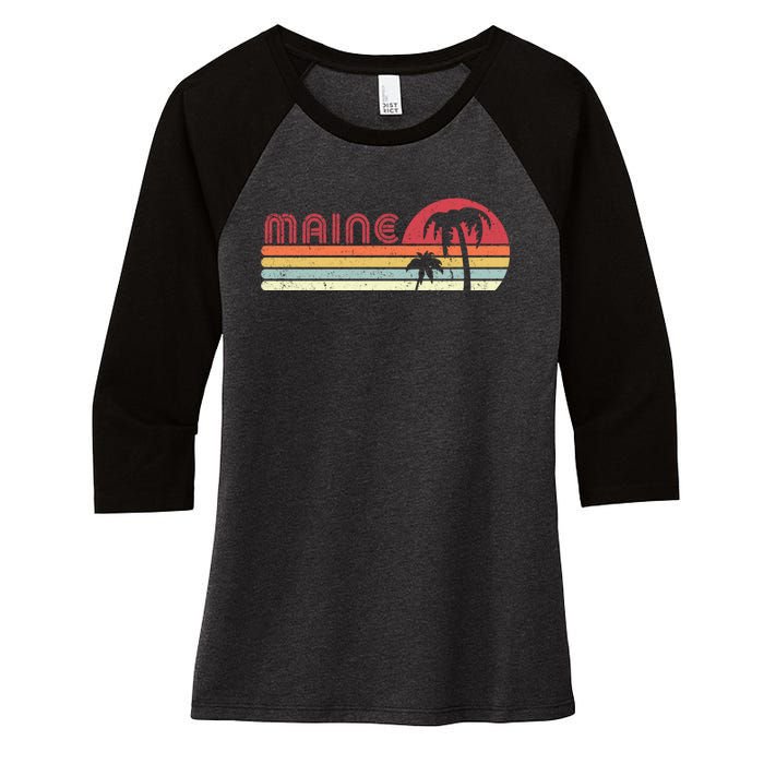 Maine Shirt. Retro Style ME, USA Women's Tri-Blend 3/4-Sleeve Raglan Shirt