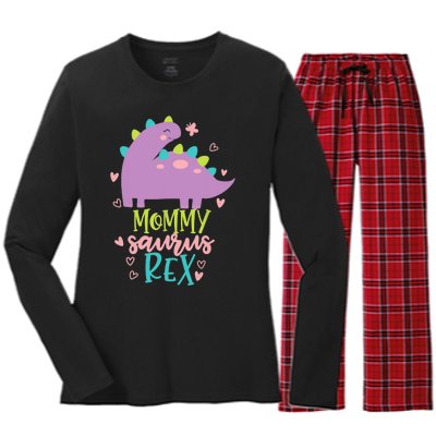 Mommy Saurus Rex Funny Dinosaur for Wo and Moms Women's Long Sleeve Flannel Pajama Set 