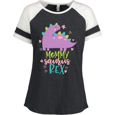 Mommy Saurus Rex Funny Dinosaur for Wo and Moms Enza Ladies Jersey Colorblock Tee