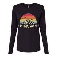 Michigan Shirt. Retro Style MI, USA Womens Cotton Relaxed Long Sleeve T-Shirt