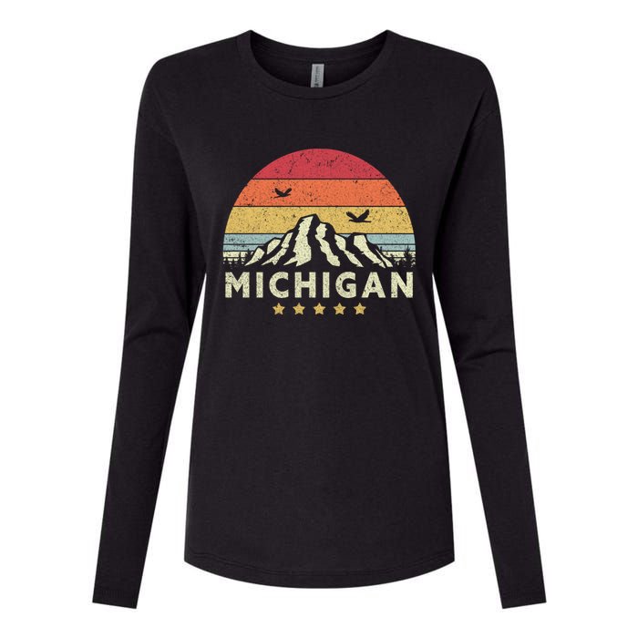 Michigan Shirt. Retro Style MI, USA Womens Cotton Relaxed Long Sleeve T-Shirt