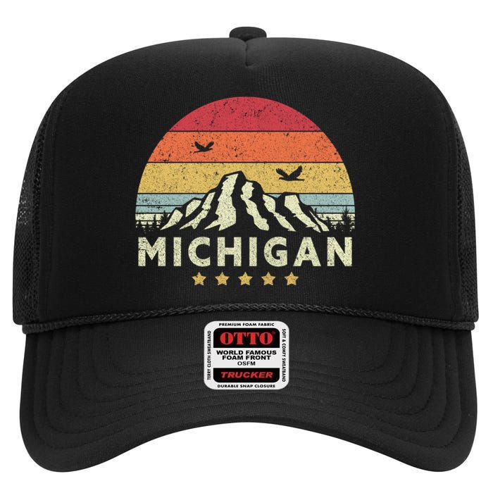 Michigan Shirt. Retro Style MI, USA High Crown Mesh Back Trucker Hat