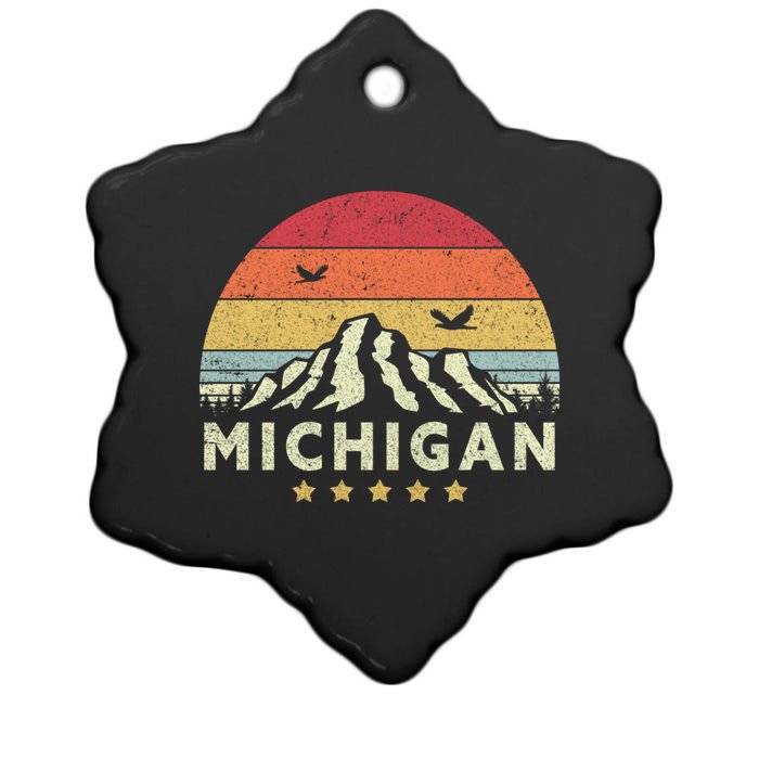 Michigan Shirt. Retro Style MI, USA Ceramic Star Ornament