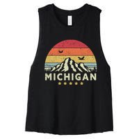 Michigan Shirt. Retro Style MI, USA Women's Racerback Cropped Tank