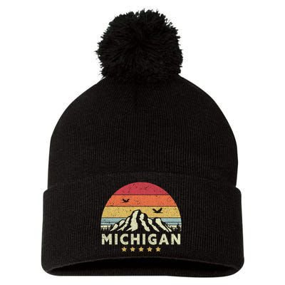 Michigan Shirt. Retro Style MI, USA Pom Pom 12in Knit Beanie