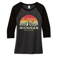 Michigan Shirt. Retro Style MI, USA Women's Tri-Blend 3/4-Sleeve Raglan Shirt