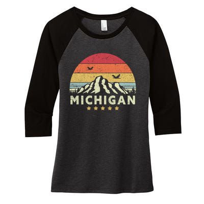 Michigan Shirt. Retro Style MI, USA Women's Tri-Blend 3/4-Sleeve Raglan Shirt