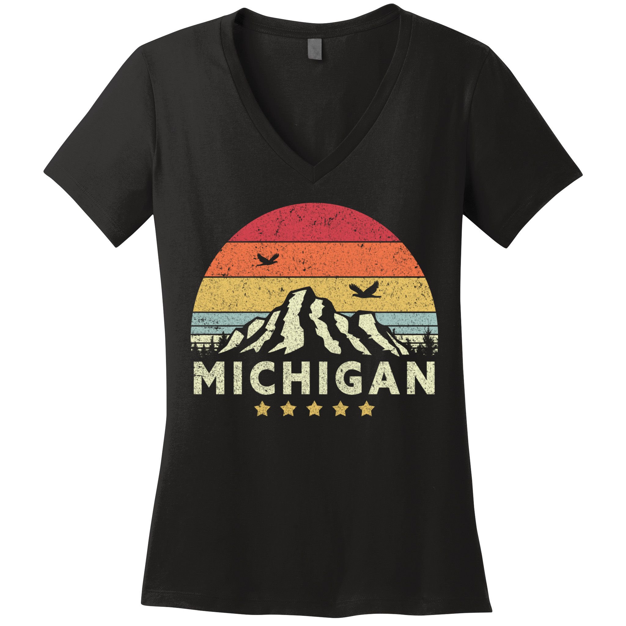 Michigan Shirt. Retro Style MI, USA Women's V-Neck T-Shirt